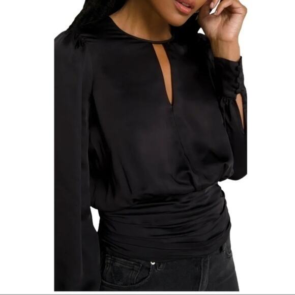 Good American Black Satin Keyhole Blouse Top Small NWOT - Picture 3 of 12